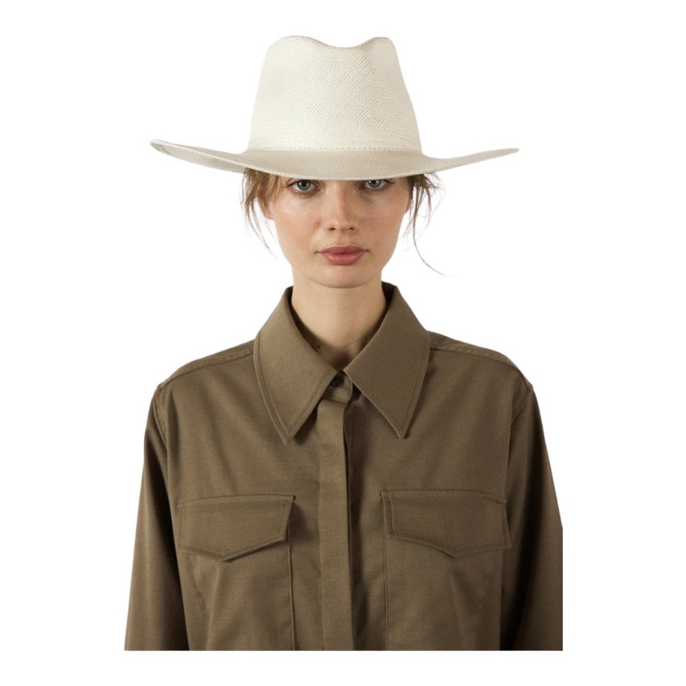 Janessa Leone Clifford Rancher Fedora Hat in Panama Straw In Bleach - Picture 7 of 8
